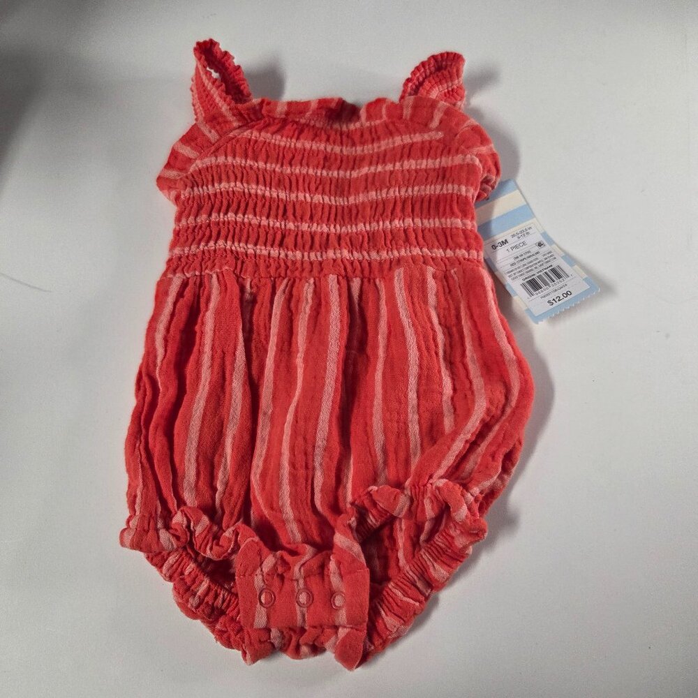 Cat & Jack Baby Girls' Ruffle Striped Romper, Size 0-3M, NWT